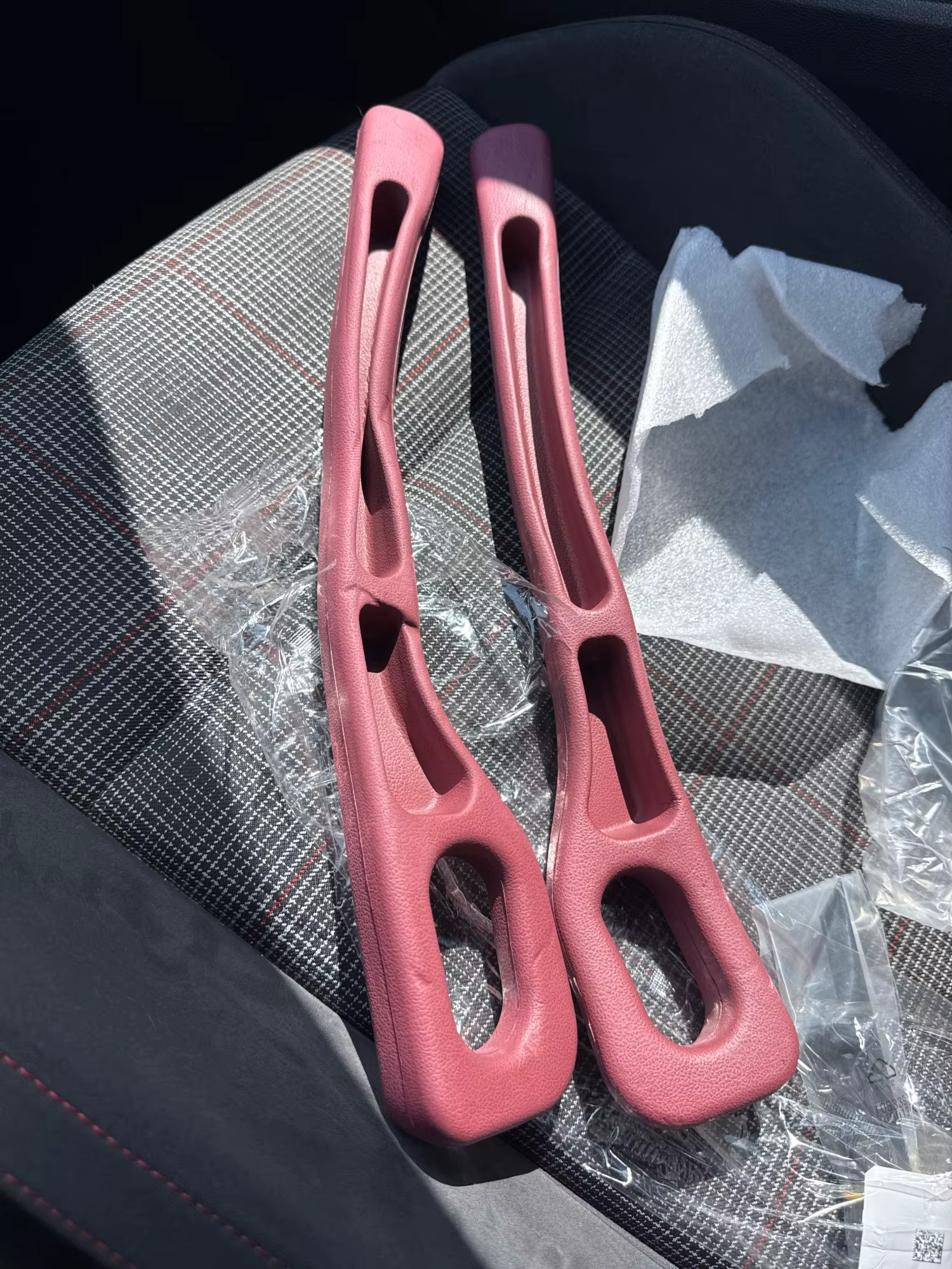 Pink gap filler just unboxed in car seat